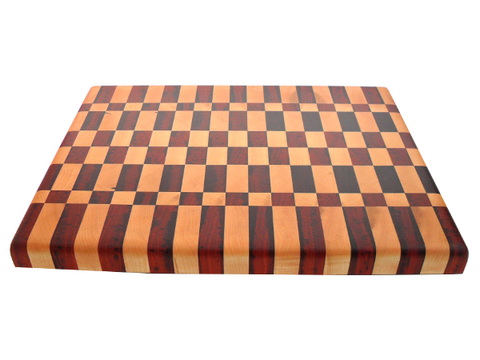 traditional checker pattern maple and padauk end grain cutting board.