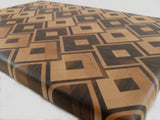 close up top surface of end grain diamond pattern cutting board