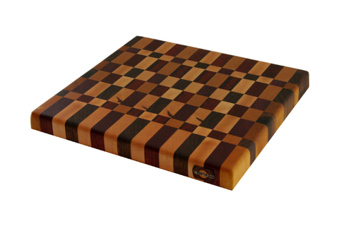 multi wood end grain cutting board with traditional checker pattern
