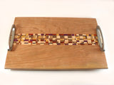 cherry wood serving tray with satin nickel handles