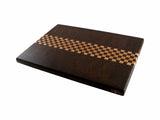 walnut end grain cutting board with strip of maple checker pattern 